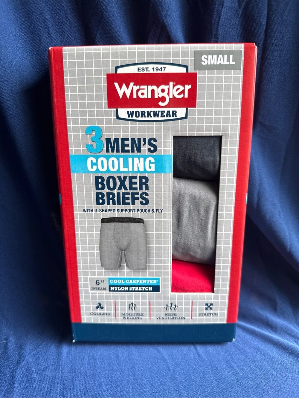 Wrangler Men's 3-Pack Cooling Boxer Briefs - Small, Black/Gray/Red NEW UNOPENED